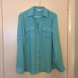 New York & Company - Blue Checkered Blouse - XL